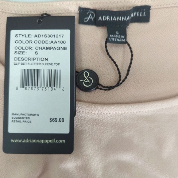 Adrianna Papell Women's Clip dots Flutter Sleeve Champagne Top NWT - Picture 6 of 7